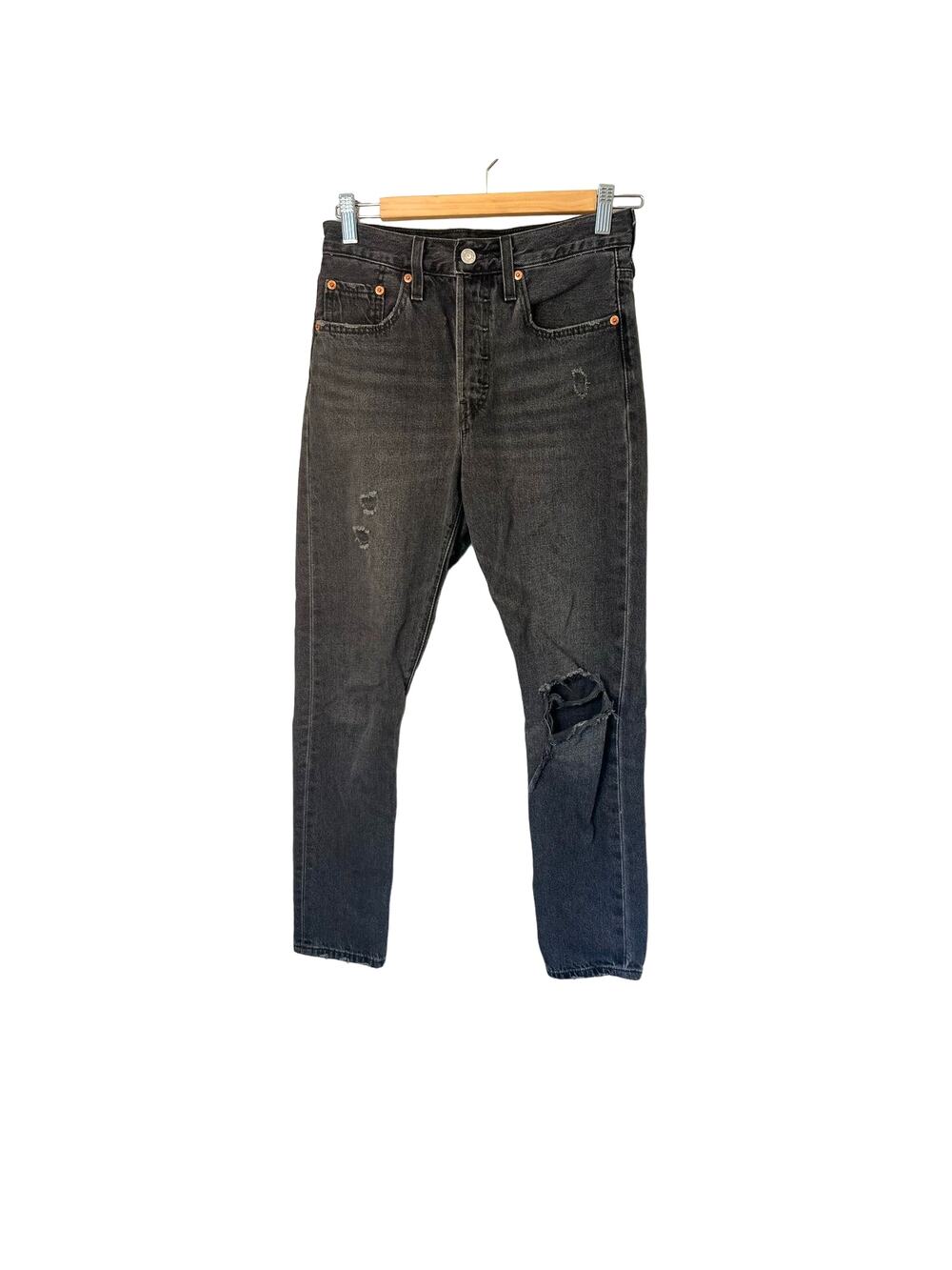Levi’s 501 Women's Skinny Distressed Black Jeans from Urban Outfitters sz. 25